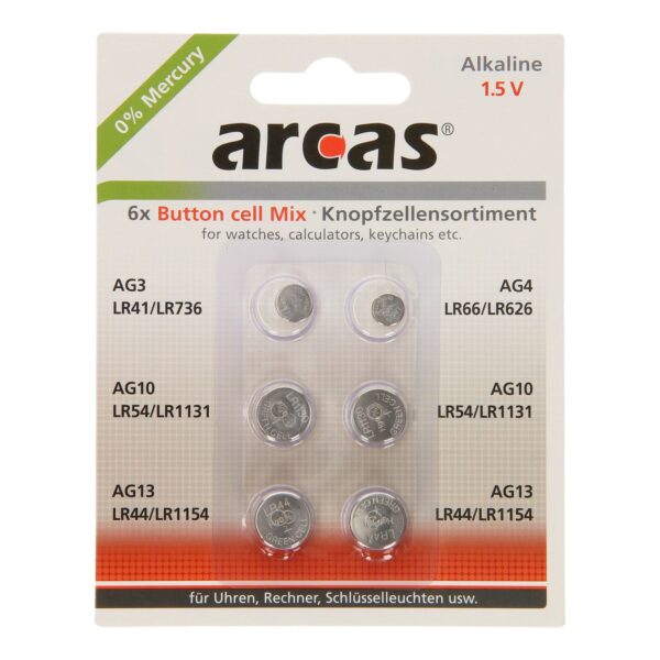 ARCAS Alkaline Knoopcelbatterijen, 6st.