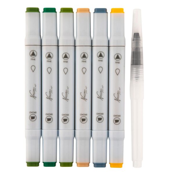 Nassau Aquarel Marker Set Dual Tip, 6st. - Bos Kleuren