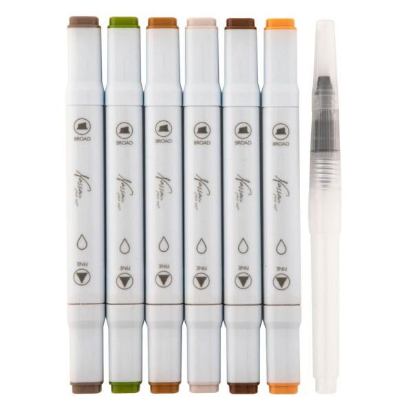 Nassau Aquarel Marker Set Dual Tip, 6st. - Aarde Kleuren