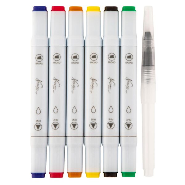 Nassau Aquarel Marker Set Dual Tip, 6st. - Basis Kleuren