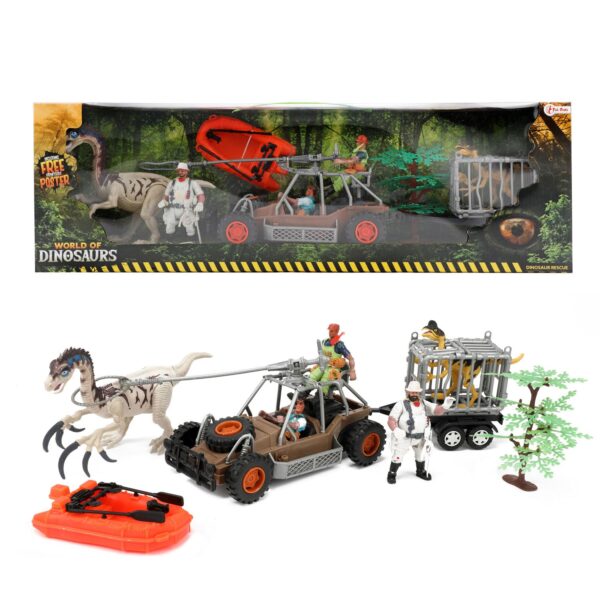 World of Dinosaurs Speelset XL - Jeep en Boot met Dino's