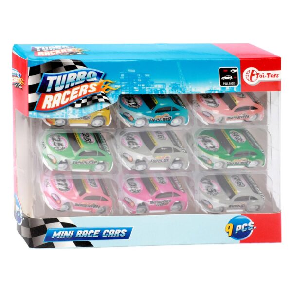 Turbo Racers Mini Rally Pull-backauto's, 9st.