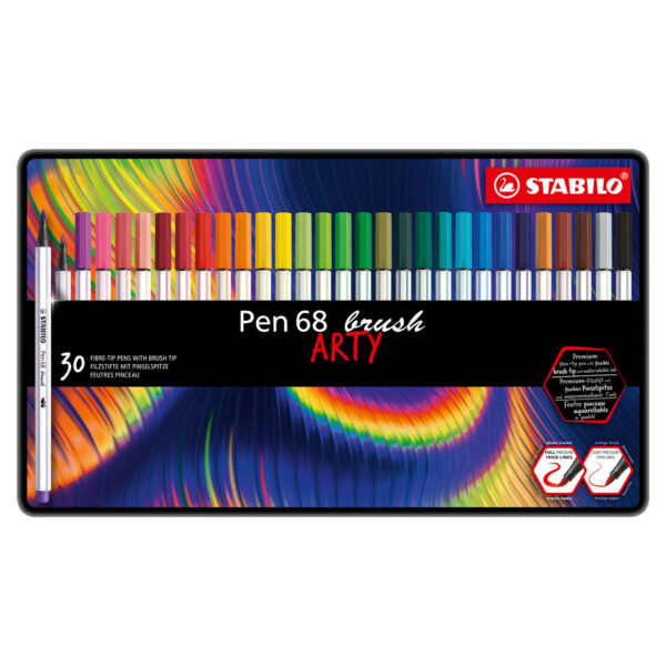 STABILO Pen 68 Brush ARTY Metalen Doos, 30st.