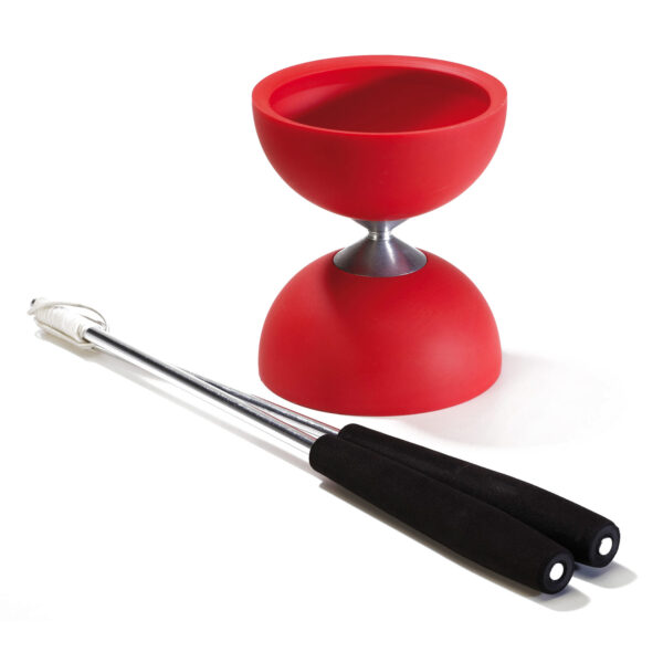 Rubber Diabolo met Aluminium Stokken - Rood