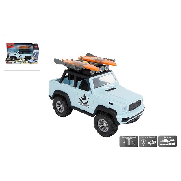 4x4 auto met 2 surfboards kunststof licht en geluid frictie 21cm