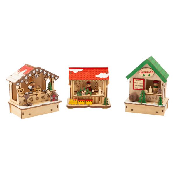 Small Foot - Houten Decoratie Kerstmarkt met Lampjes, Set va