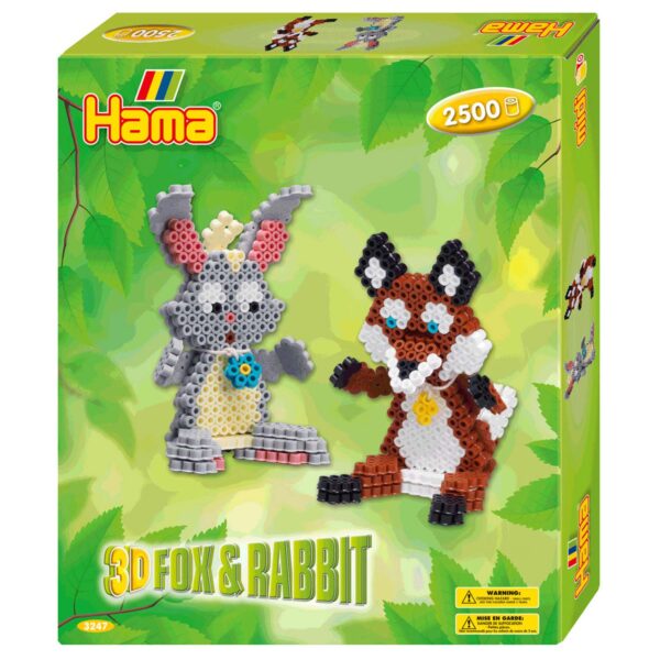 Hama Strijkkralenset 3D Vos & Konijn, 2500st.