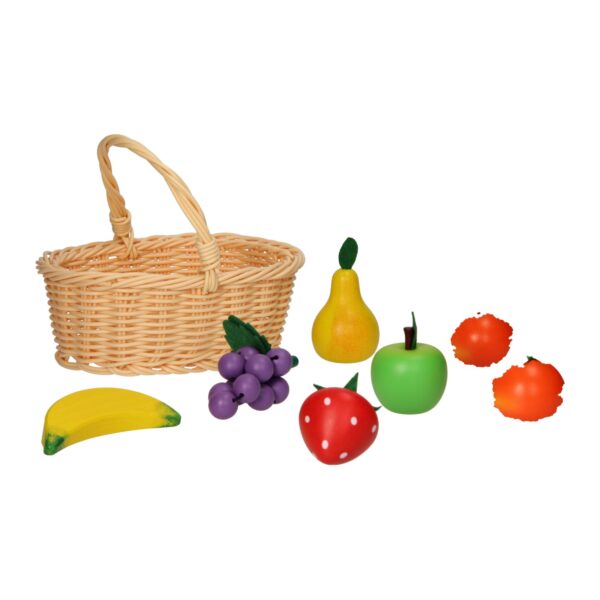 Houten Fruit in Picknickmand, 17dlg.