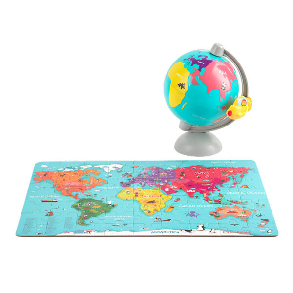 Houten Legpuzzel Wereldkaart met Wereldbol, 63st.