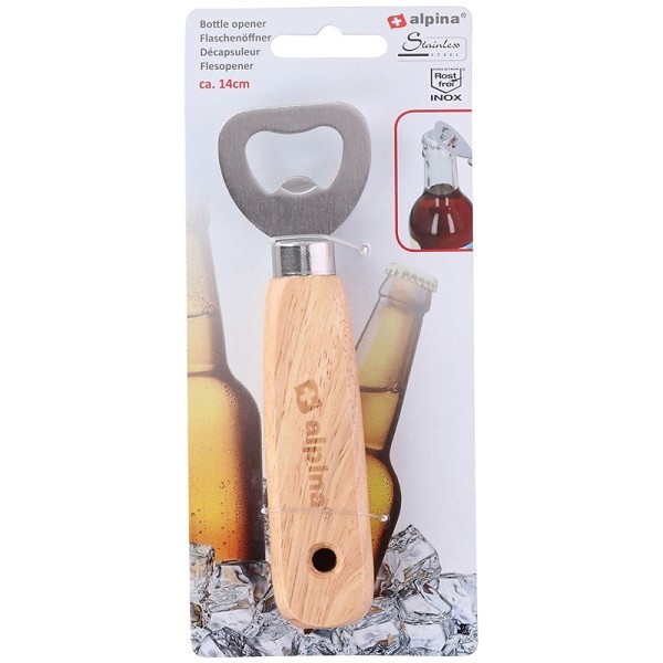 Alpina Flesopener hout 14x4x1,7cm