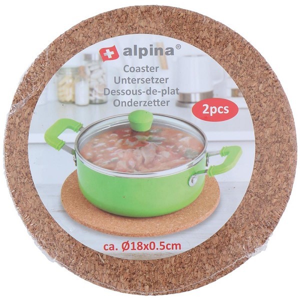 Alpina Onderzetterset 2-delig kurk Ø18x0,5cm