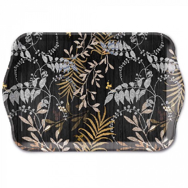 Ambiente dienblad Melamine Luxury Leaves zwart 13x21cm