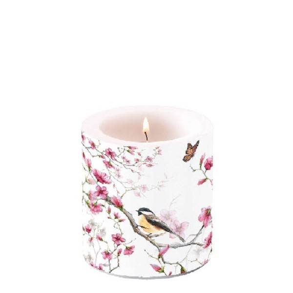 Ambiente Kaars Bird & Blossom white Ø7,5cm Hoogte 8cm