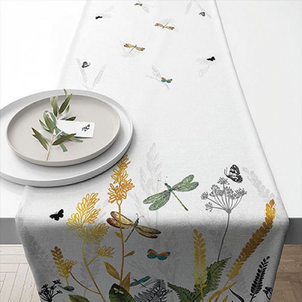 Ambiente Tafelloper Ornamental flowers white 40x150cm 100% Katoen