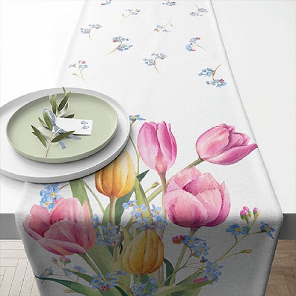 Ambiente Tafelloper Tulips bouquet 40x150cm 100% Katoen