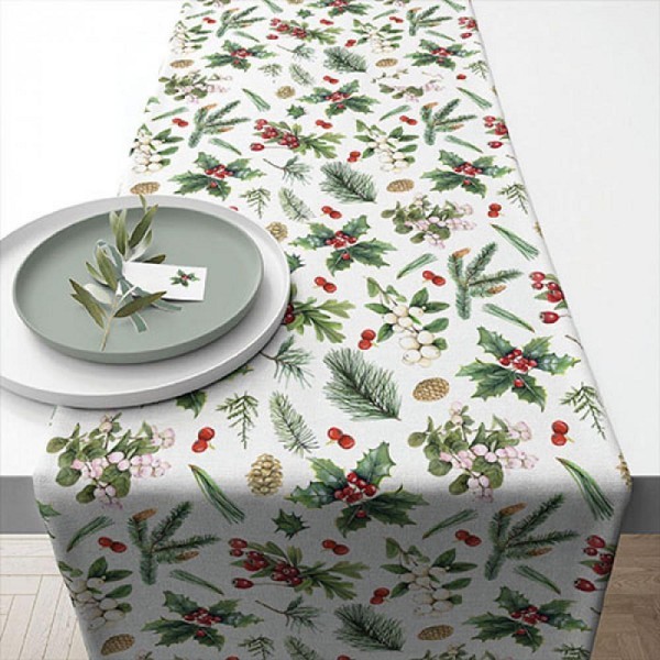 Ambiente Tafelloper Winter greenery 40x150cm katoen wit