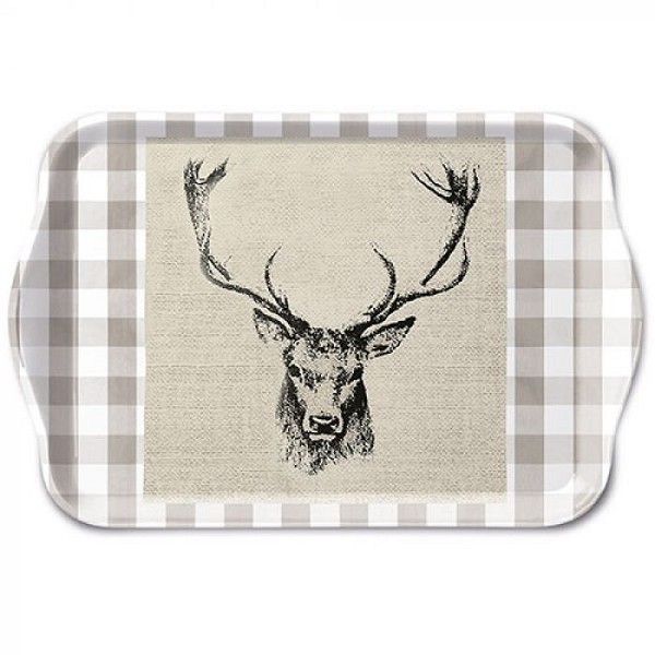 Ambiente Tray Melamine Checked Stag Head Brown 13x21cm