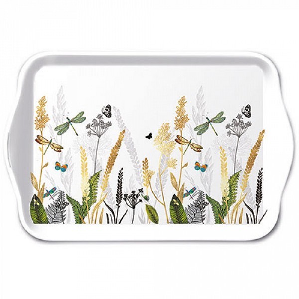 Ambiente Tray Melamine Ornamental Flowers White 13x21cm