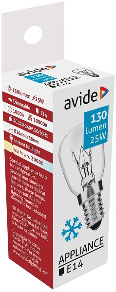 Avide  koelkast- of vriezer gloeilamp25W E14 warmwit 3000K 130 lumen rough appliance Bulb Cold