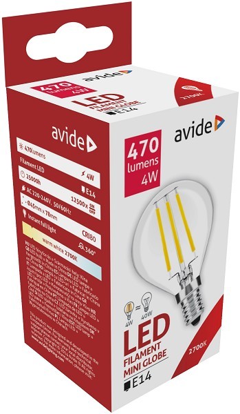 Avide LED lamp Filament Mini Globe 4W E14 360° extra warmwit 2700K  470 lumen Kogel