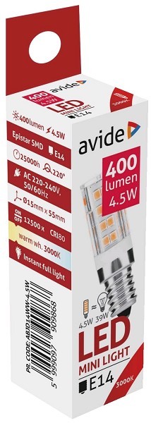 Avide LED lamp JD E14 4W 450LM warmwit 3000K ABJD14WW-4.5W