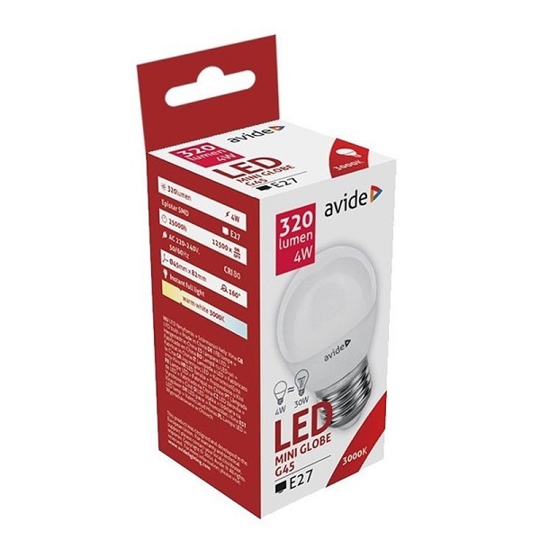 Avide LED mini globe lamp E27 4W 3000K warmwit 320 lumen A+