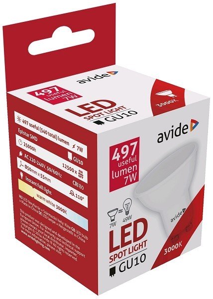 Avide LED Spotlamp Alu+kunststof 7W GU10 110° Warmwit 3000K (540 lumen) ABGU10WW-7W-AP