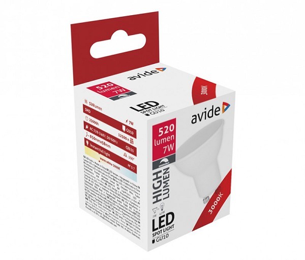 Avide LED Spotlamp GU10 7W 3000K warmwit dimbaar (max. 600 Lumen) A+