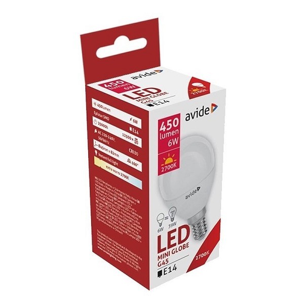 Avide LEDmini globe lamp E14 6W 2700K extra warmwit 450 lumen A+