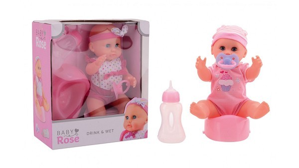 Baby Rose drink- en plaspop 25cm in showdoos