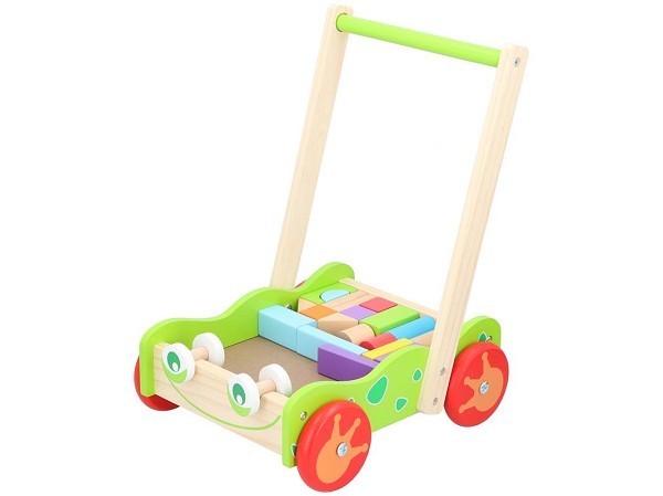 Babyloopwagen hout 30x21x40cm met 20 blokken