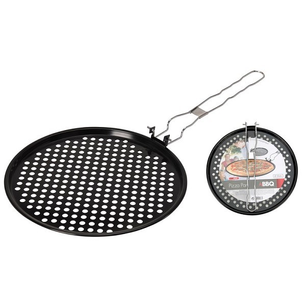 Barbecue pizza pan met vouwbare handgreep