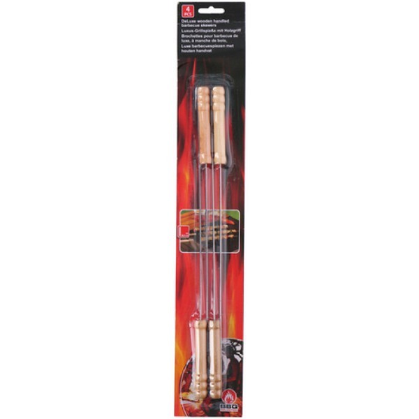 Barbecue spies met houten handvat 38.5cm pak a 4 stuks