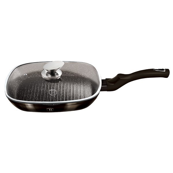 Berlingerhaus grillpan 28 cm met glas deksel Shiny Black collection aluminium ook inductie