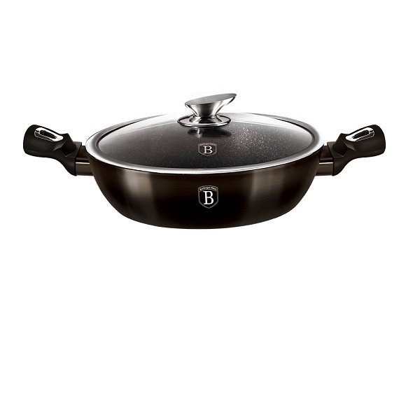 Berlingerhaus hapjespan braadpan 28 cm met glas deksel Shiny Black collection aluminium ook inductie