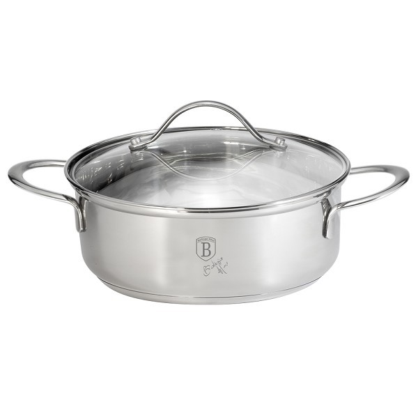 BerlingerHaus Silver Jewellery RVS Kookpan laag Ø22 cm met glazen deksel ook inductie 2,7L 22x8 cm