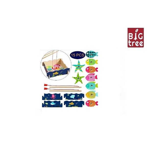 Big Tree magnetisch visspel hout 15-delig 18cm