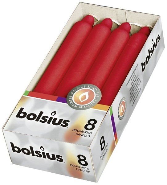 Bolsius Dinerkaars 180/21mm doos a 8 Rood