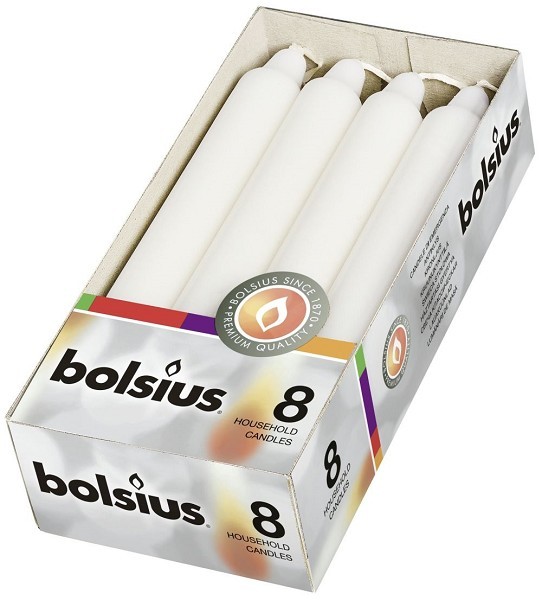 Bolsius Dinerkaars 180/21mm doos a 8 Wit