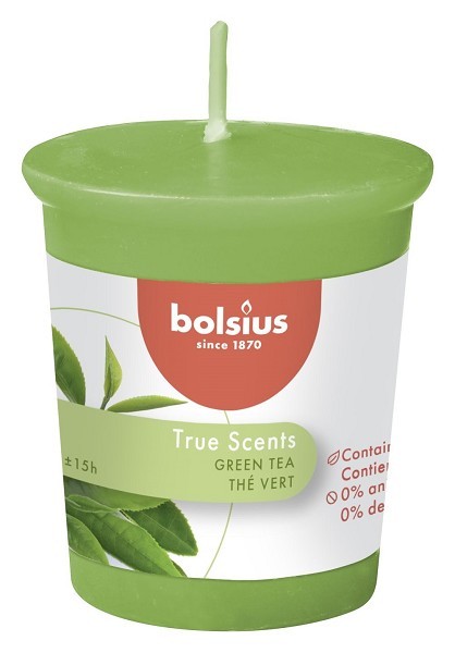 Bolsius Gegeurde Votive 53/45 True Scents Green Tea pak a 12 stuks