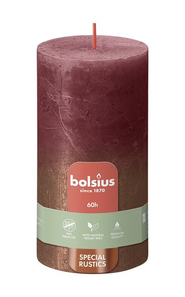 Bolsius Rustiek fading metallic stompkaars 130/68 Velvet Red + Copper