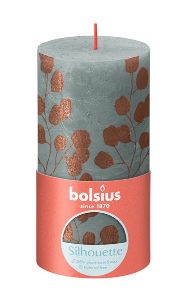 Bolsius Rustiek stompkaars 130/68 Eucalyptus Green en rusty pink Silhouette