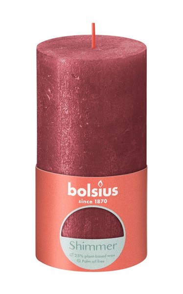 Bolsius Rustiek stompkaars 130/68 Shimmer Rood