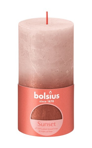 Bolsius Rustiek stompkaars 130/68 Sunset Amber/Misty Pink