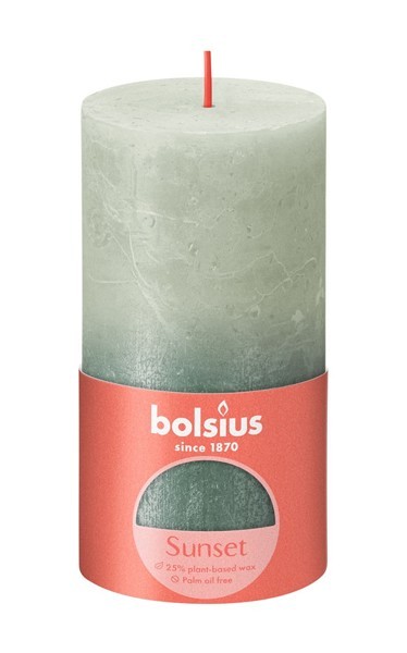 Bolsius Rustiek stompkaars 130/68 Sunset Foggy green en Oxid blue