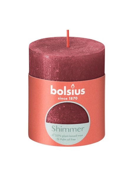 Bolsius  Rustiek stompkaars 80/68 Shimmer Delicate Red-Delicaat Rood