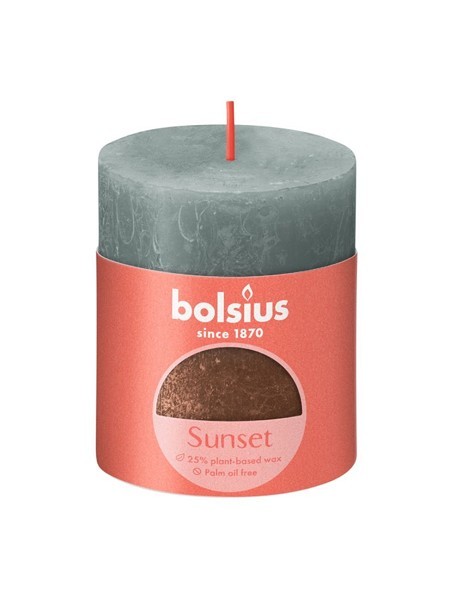 Bolsius Rustiek stompkaars 80/68 Sunset Eucalyptus Green+ copper