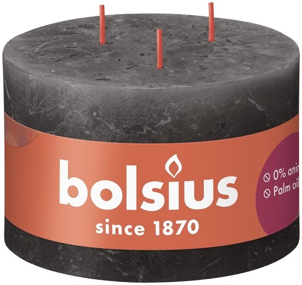 Bolsius Rustiek stompkaars 90/140 3lont  stormy grey- Stormgrijs