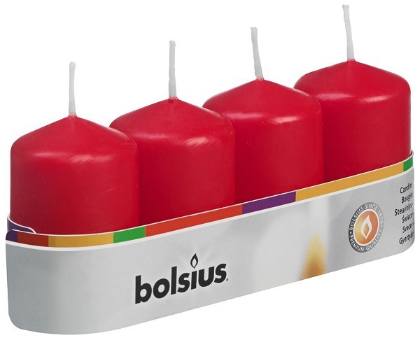 Bolsius stompkaars 60/40 tray a 4 stuks rood