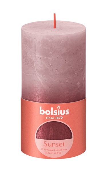 Bolsius Sunset Collection Rustiek stompkaars 130/68 Sunset  Ash Rose en Red